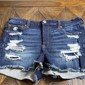 American Eagle High Rise Shortie Distressed Denim Shorts Size 14 NWOT